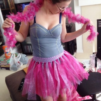 Pink-and-purple glitter tutu with matching boa (also tulle)